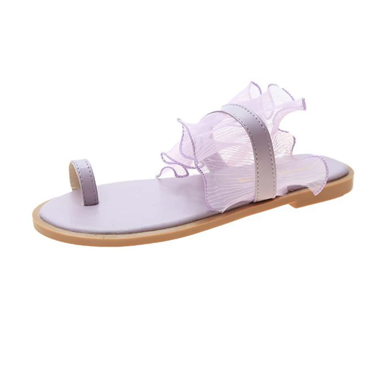 

Toe Post Lettuce Trim Mesh Sandals, Lilac purple