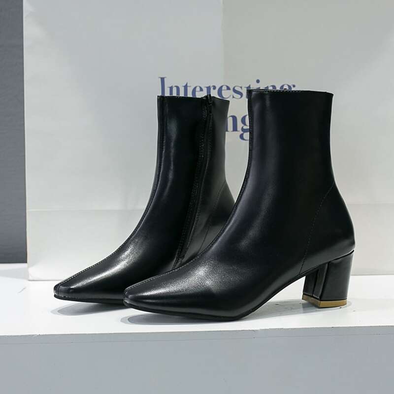 

Square Toe Side Zipper Chunky Boots, Black