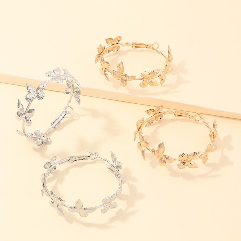 

2pairs Butterfly Hoop Earrings, Multicolor
