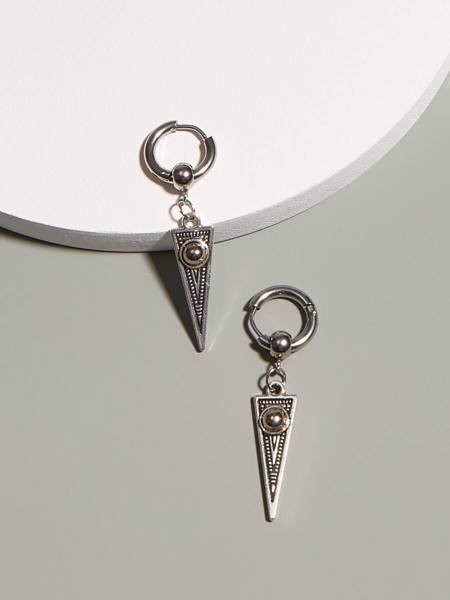 Fashionable and Popular Men Geometric Charm Drop Earrings Alloy for Jewelry Gift and for a Stylish Look - Silver - View 1