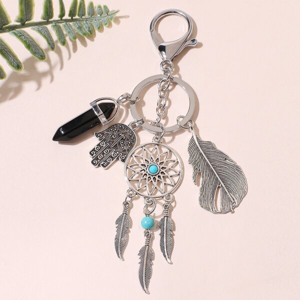 

Hand & Leaf Charm Keychain, Black
