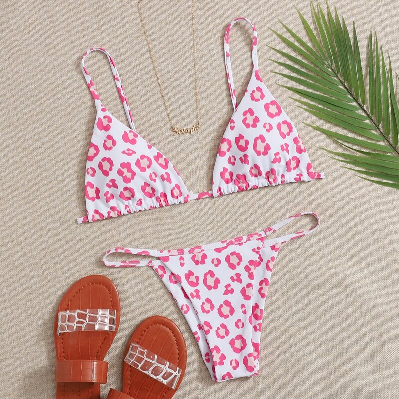

Leopard Triangle Tanga Bikini Swimsuit, Multicolor