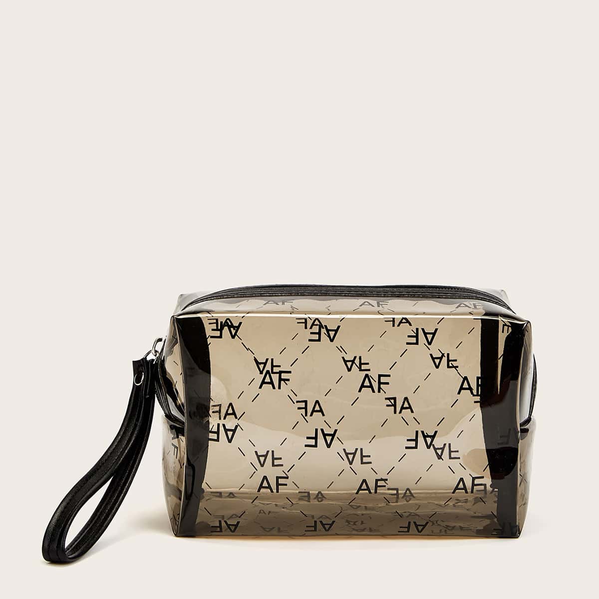 

1pc Letter Graphic Clear Makeup Bag, Black