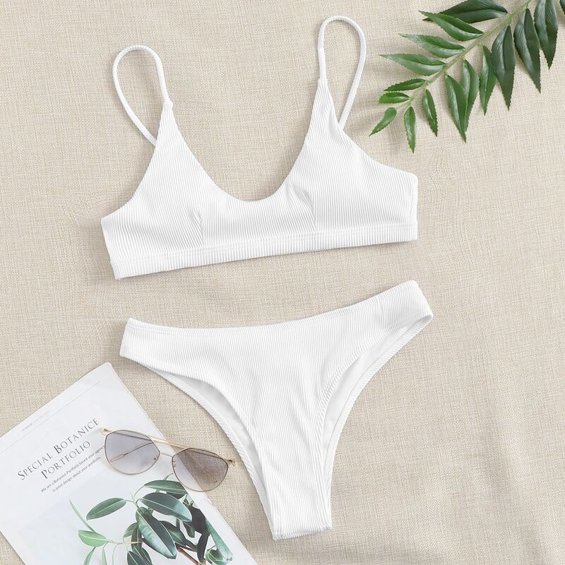 

White Rib High Leg Bikini Swimsuit
