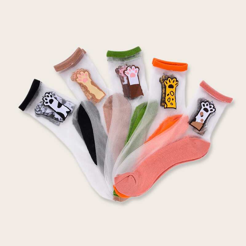 

5pairs Claw Pattern Mesh Socks, Multicolor