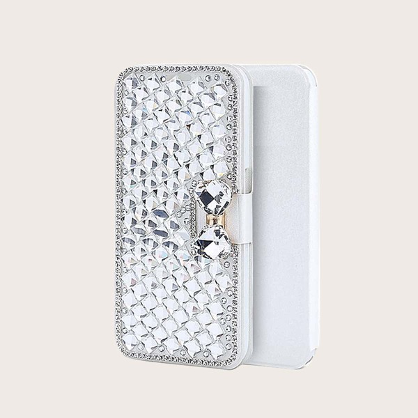 

1pc Rhinestone Cover Samsung Wallet Case, White