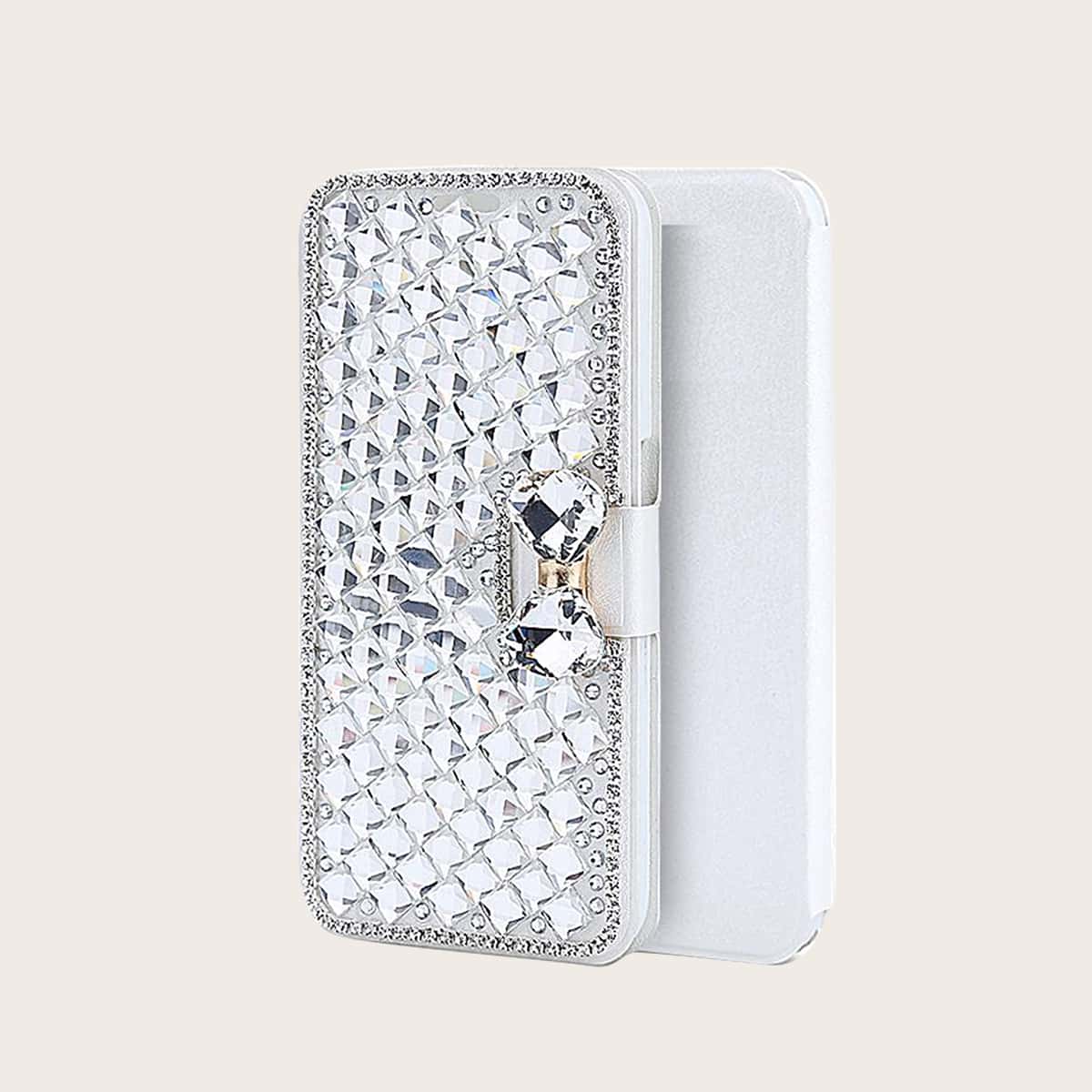 

1pc Rhinestone Cover Samsung Wallet Case, White