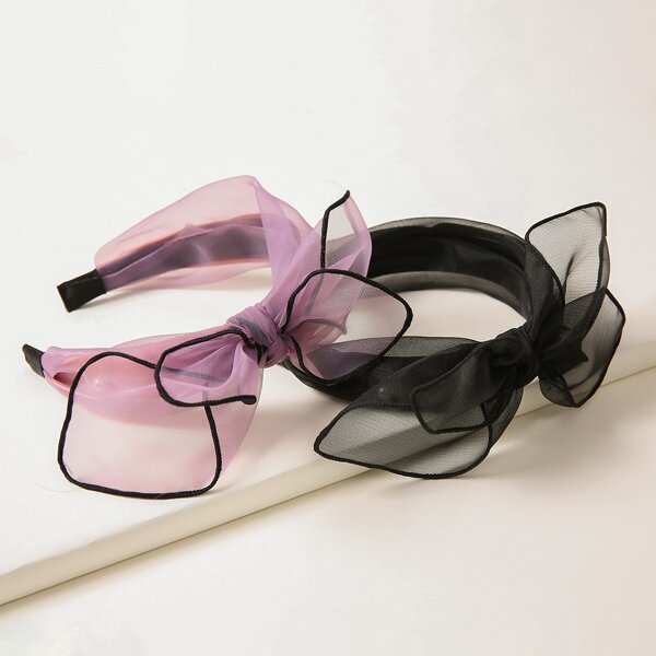

2pcs Mesh Bow Knot Decor Hair Hoop, Multicolor