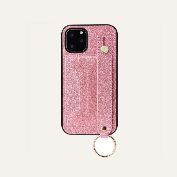 

1pc Glitter Hand Strap iPhone Case With Card Slot, Pink