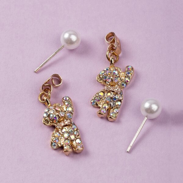 

Girls Rhinestone Decor Earring Jackets, Gold