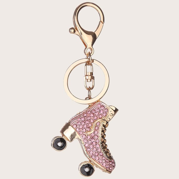 

Rhinestone Engraved Skate Shoes Charm Keychain, Pink