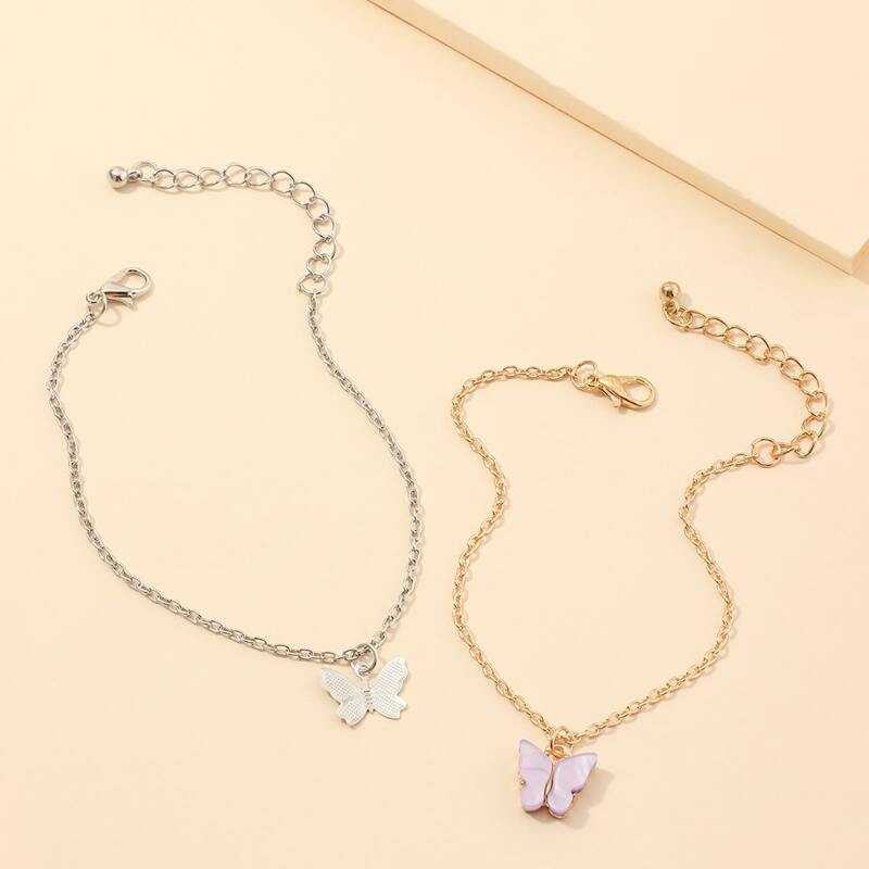 

2pcs Butterfly Charm Bracelet, Multicolor