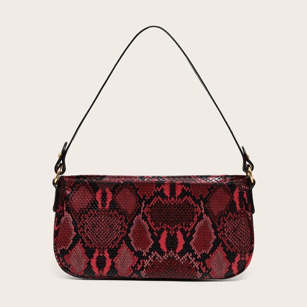 

Snakeskin Print Baguette Bag, Burgundy
