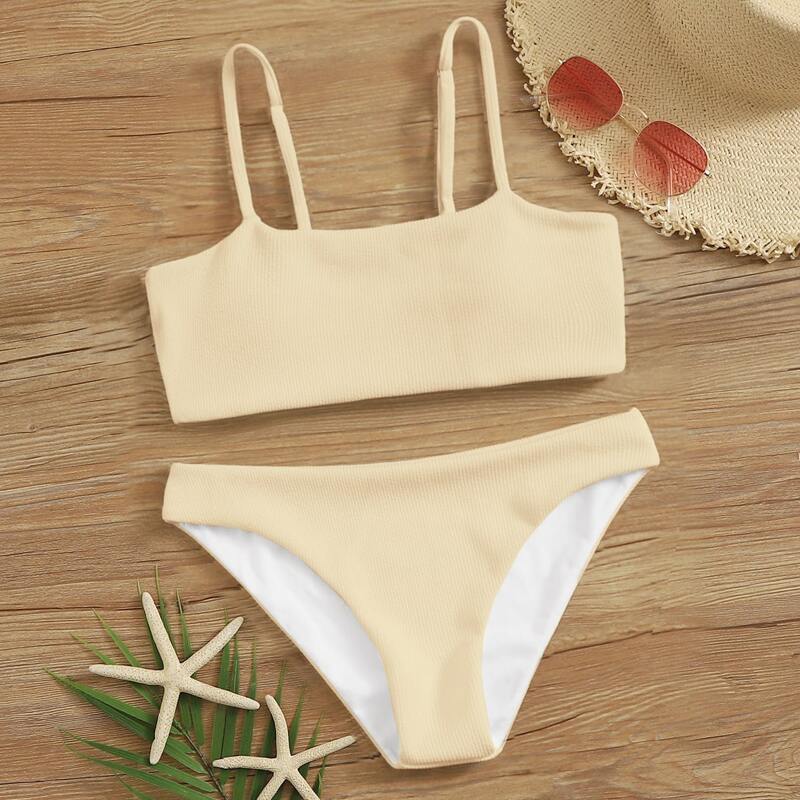 

Ribbed Cami Bikini Swimsuit, Khaki