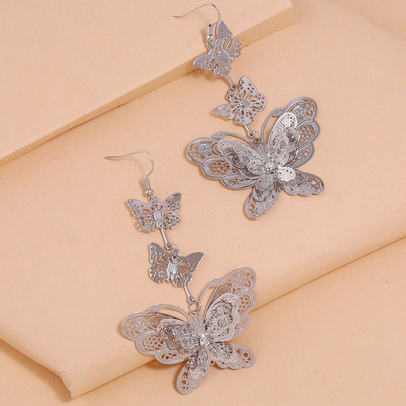 

Butterfly Decor Drop Earrings, Silver