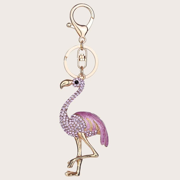 

Rhinestone Engraved Flamingos Charm Keychain, Purple