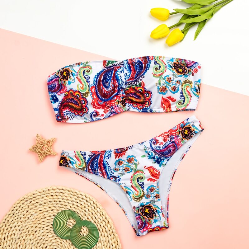

Tribal Bandeau Bikini Swimsuit, Multicolor