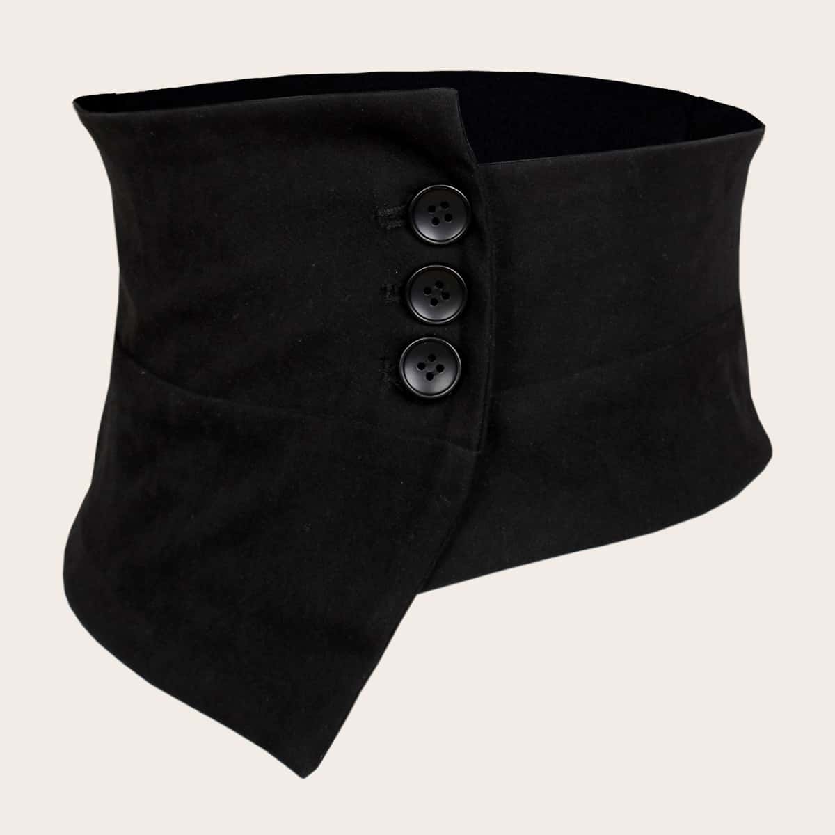 

Button Decor Wide Belt, Black