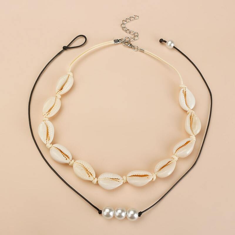 

2pcs Shell Beaded Necklace, Multicolor