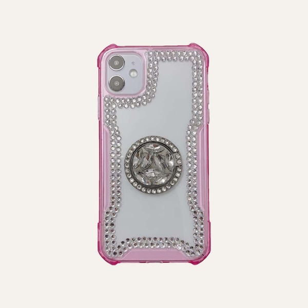 

1pc Rhinestone Decor iPhone Case With Ring Holder, Pink
