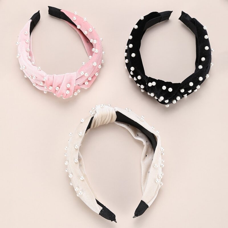 

3pcs Faux Pearl Decor Hair Hoop, Multicolor
