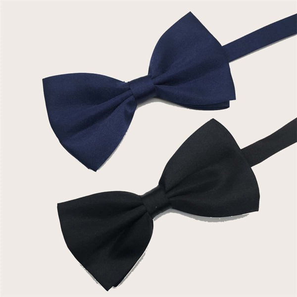

2pcs Men Solid Bow Tie, Multicolor