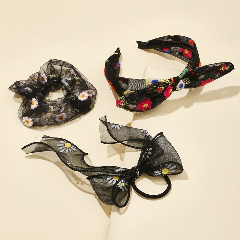 

3pcs Floral Pattern Hair Accessory, Black