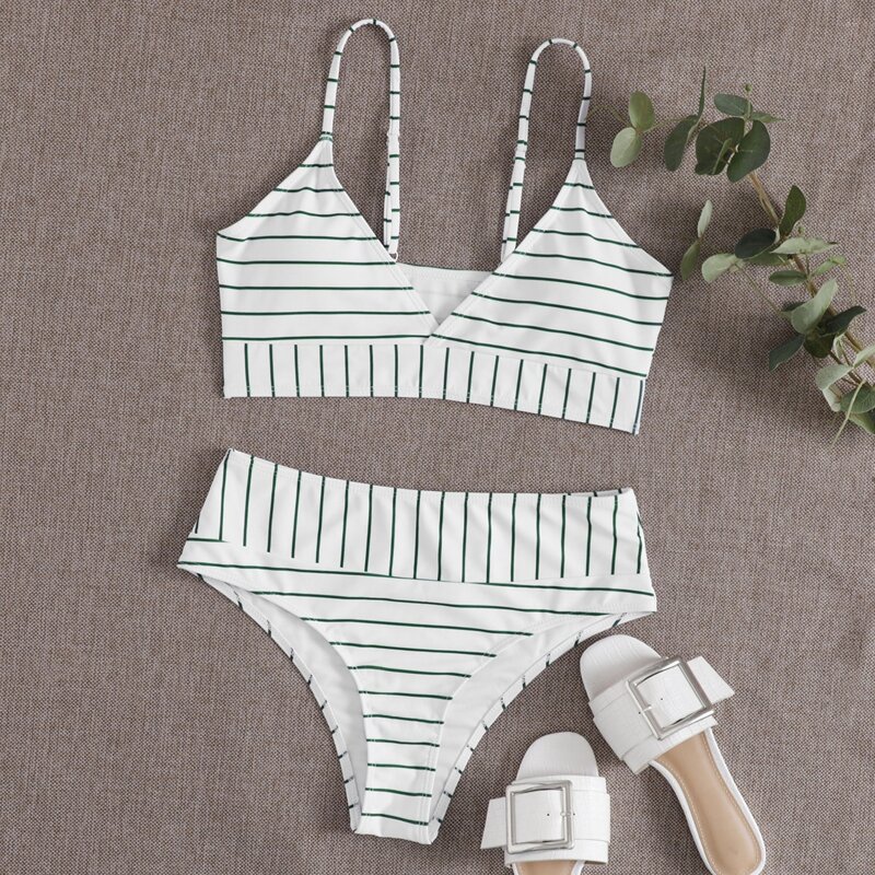 

Striped Cami Bikini Swimsuit, Multicolor