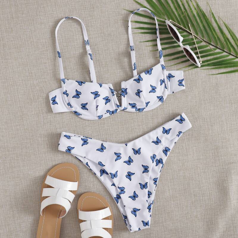 

Butterfly Print Underwired Bikini Swimsuit, White