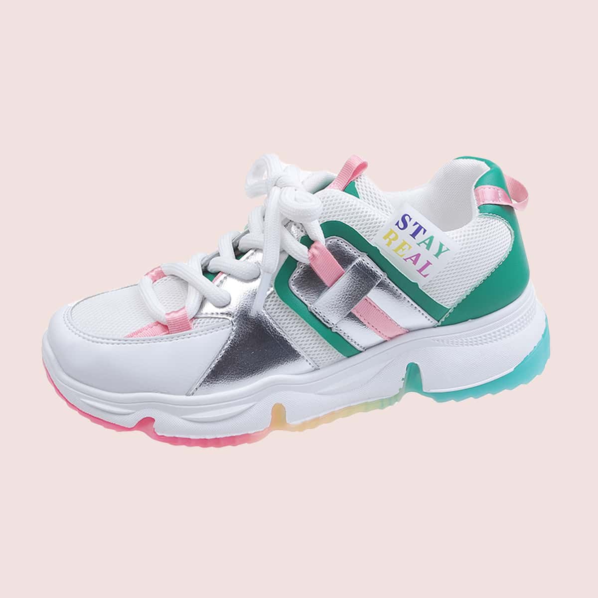 

Lace-up Colorblock Chunky Sneakers, Multicolor