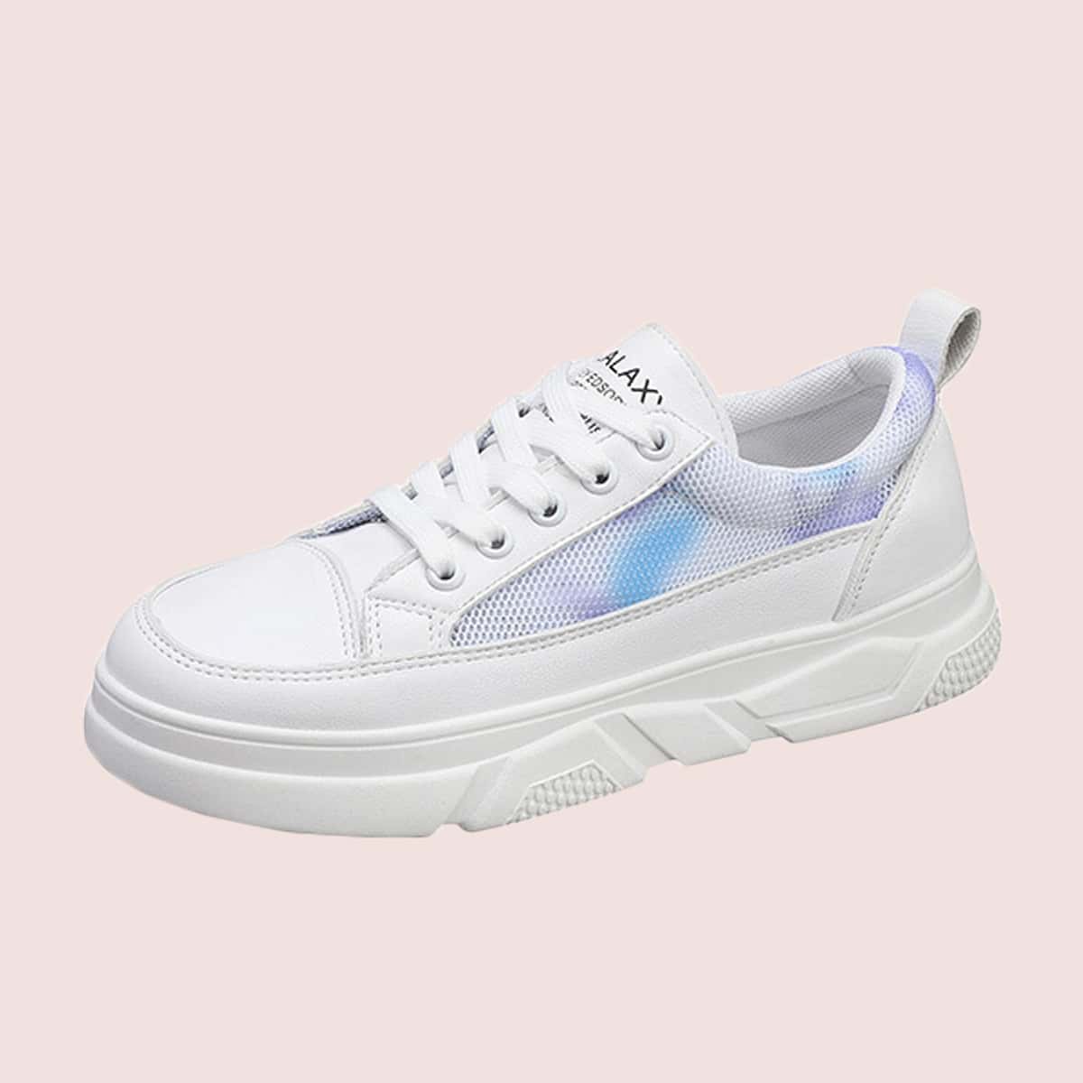

Lace-up Contrast Mesh Sneakers, White