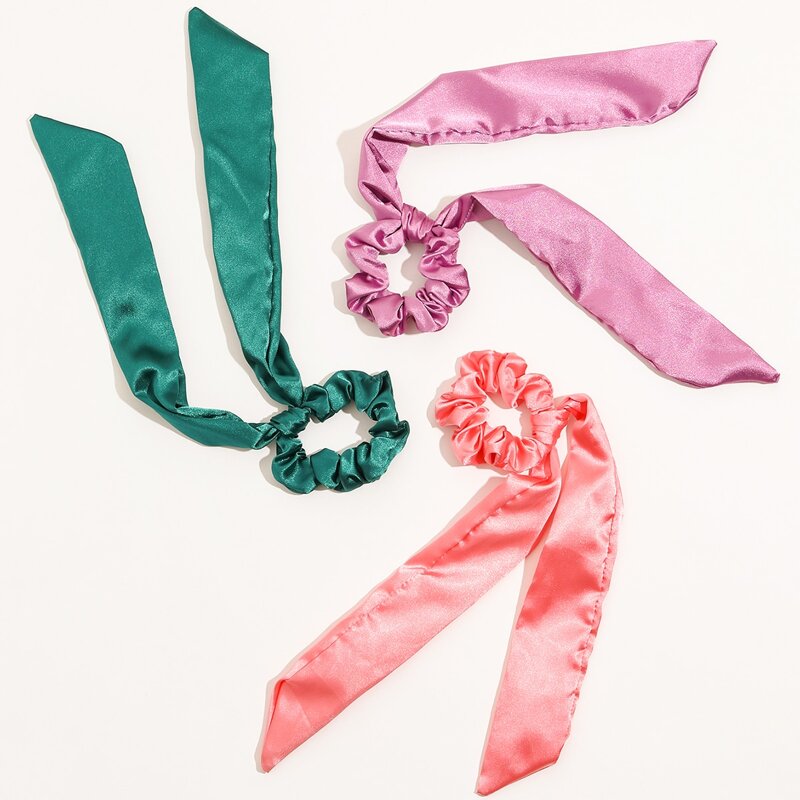 

3pcs Solid Scrunchie Scarf, Multicolor