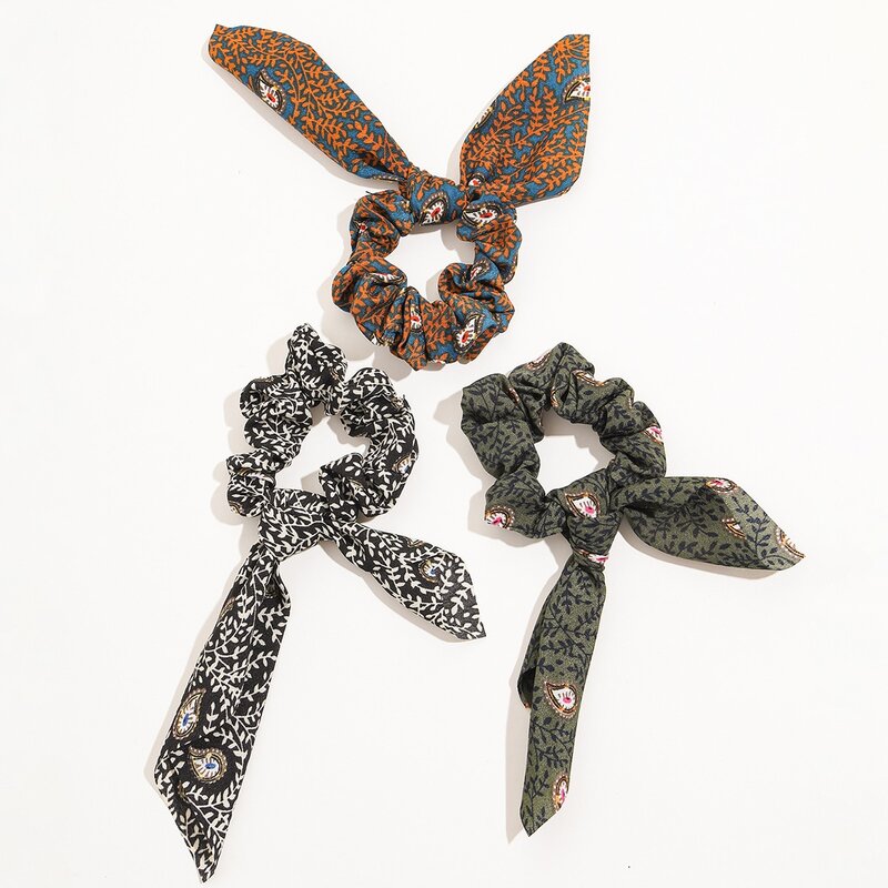 

3pcs Plants Print Scrunchie Scarf, Multicolor