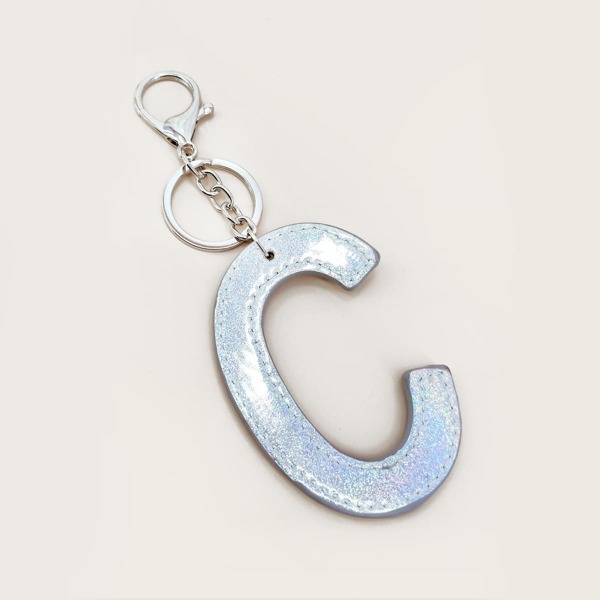 

Glitter Letter Charm Keychain, Silver