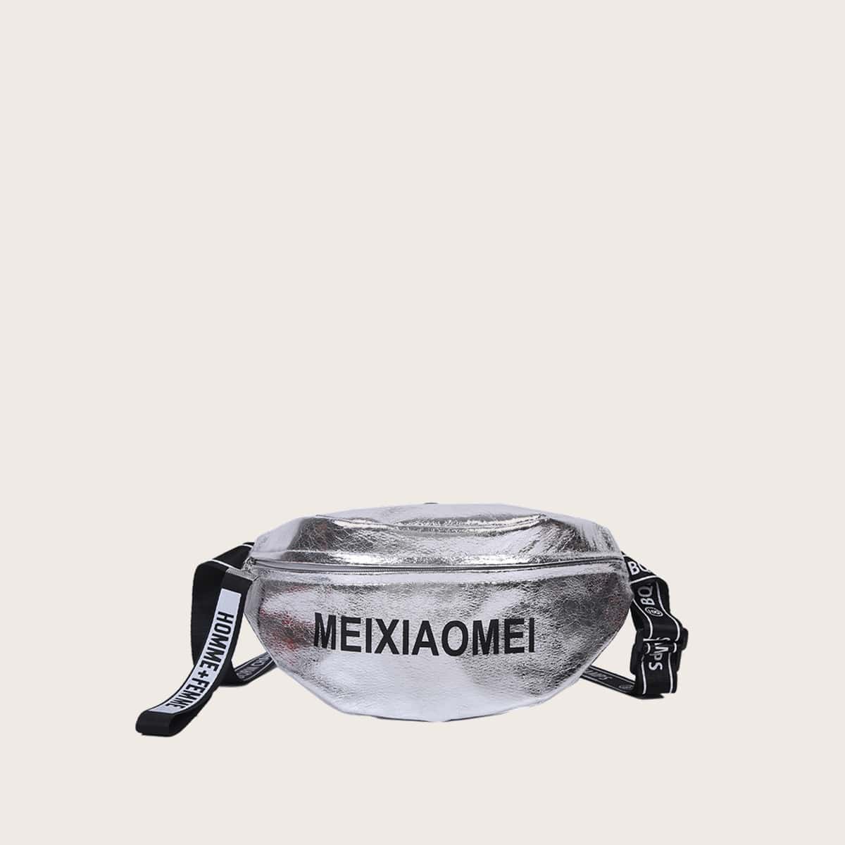 

Letter Graphic Metallic Bag, Silver