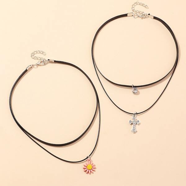 

2pcs Cross Layered Necklace, Black
