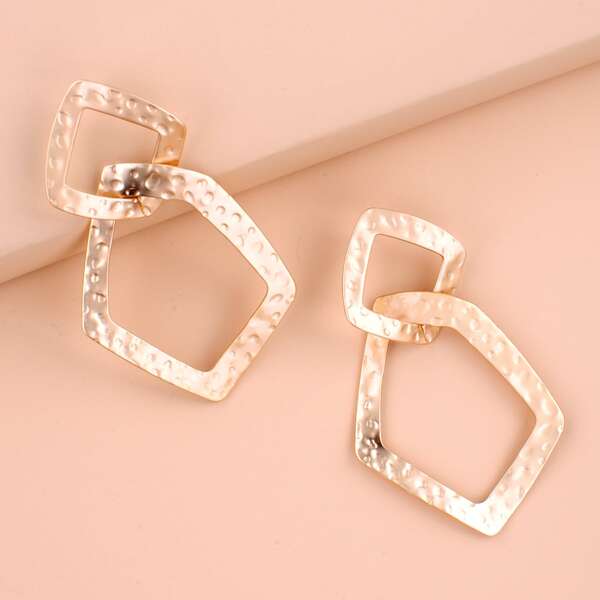 

Hollow Out Geometric Drop Earrings, Gold