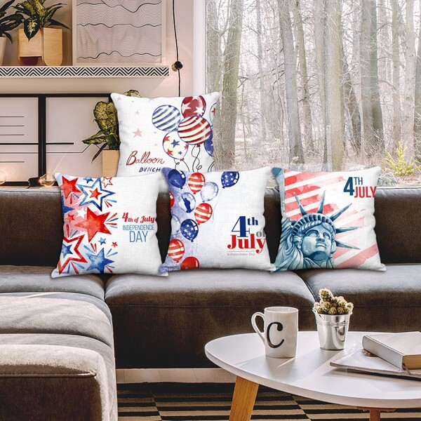 

1pc American Independence Day Cushion Cover Without Filler, Multicolor