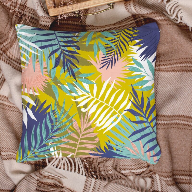 

Leaf Print Cushion Cover Without Filler, Multicolor