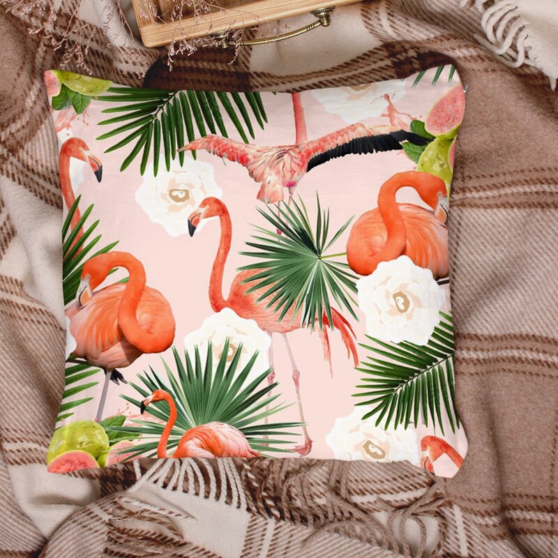 

Flamingo Print Cushion Cover Without Filler, Multicolor