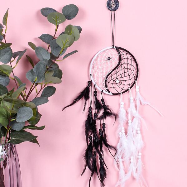 

Two Tone Feather Dreamcatcher, Black and white