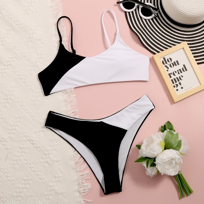 

Two Tone Bikini Swimsuit, Black and white