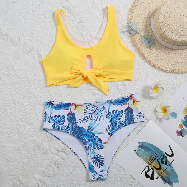 

Tropical Knot Front Bikini Swimsuit, Multicolor