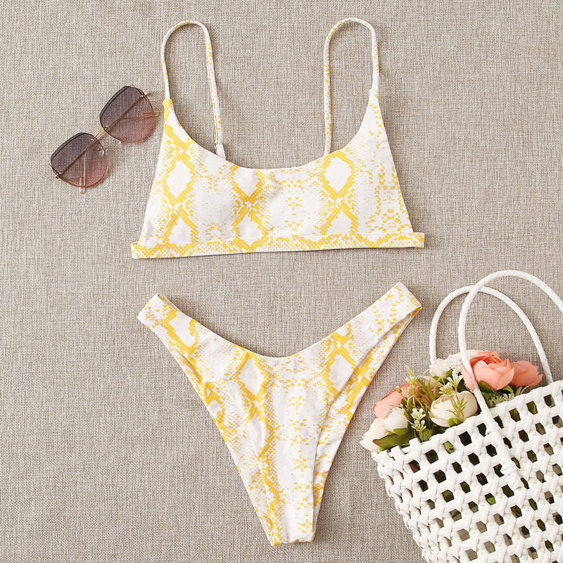 

Snakeskin High Leg Bikini Swimsuit, Yellow