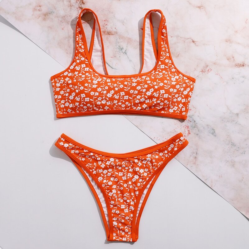 

Ditsy Floral Print Bikini Swimsuit, Orange bright