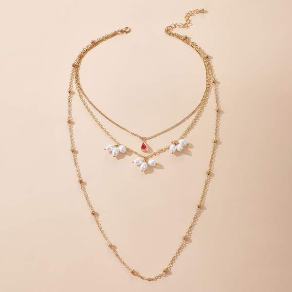 

Faux Pearl Tassel Necklace, Gold