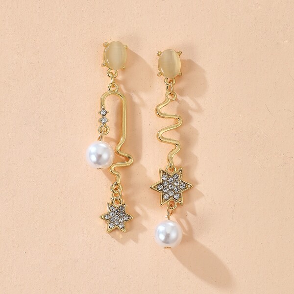 

Rhinestone Star Drop Earrings, Gold