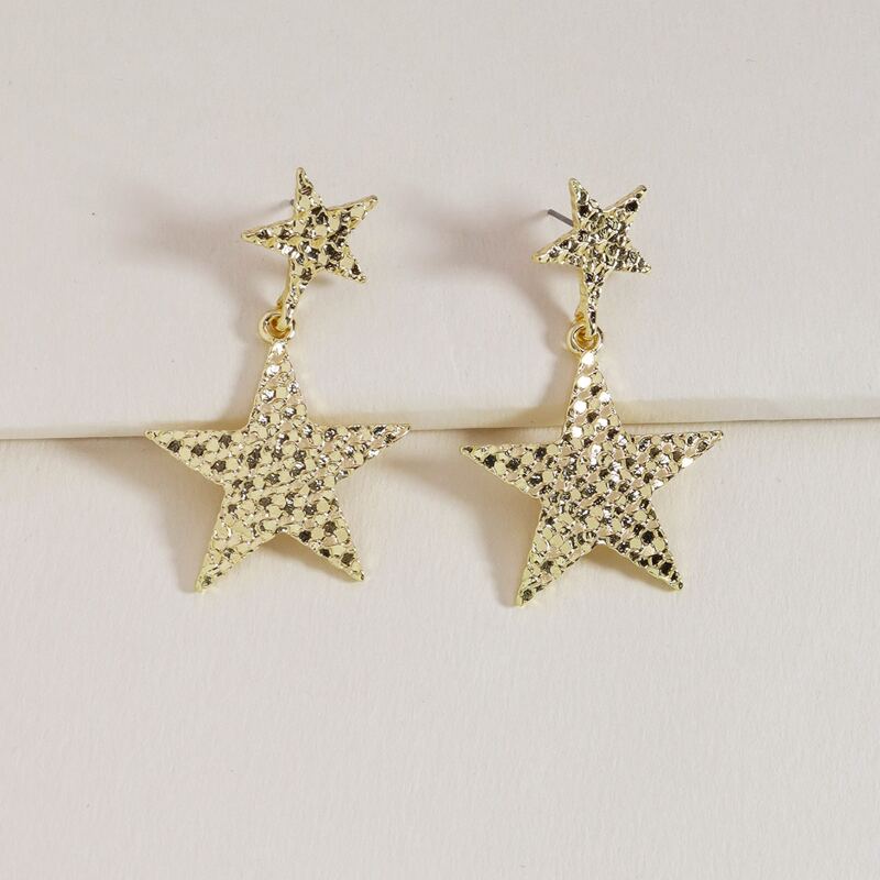 

Textured Star Drop Earrings, Gold