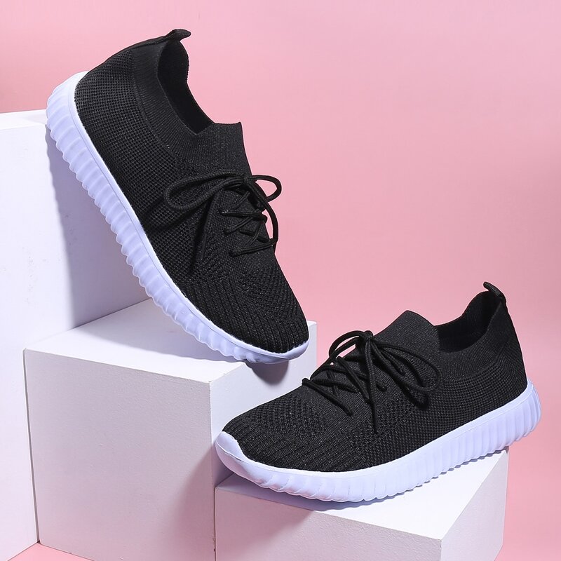 

Lace-up Front Knit Sneakers, Black