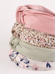 4pcs Knot Decor Floral Pattern Hair Hoop Headbands Hairband - Multicolor - View 3